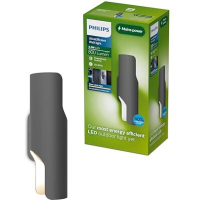 Philips Fira Außenwandleuchte, 800 lm, 2700 K, PowerShield, IP44 wetterfest, langlebig, Aluminium, modernes Design, integrierte LED, Anthrazitgrau Philips Fira Außenwandleuchte, 800 lm, 2700 K, PowerShield, IP44 wetterfest, langlebig, Aluminium, modernes Design, integrierte LED, Anthrazitgrau
