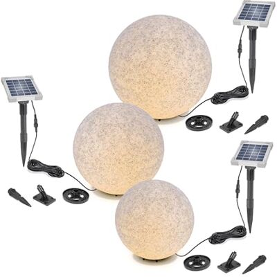 Esotec Solarkugeln Leuchtsteine Leuchtkugeln Gartenbeleuchtung Set 106120 Solar-Leuchtstein-Set Ø30/40/50 cm, 9 Lichtfarben 2800K/4500K/6500K, bis 12 Std., LiFePO4 Akkus wechselbar, 3× 2 Wp Modul Esotec Solarkugeln Leuchtsteine Leuchtkugeln Gartenbeleuchtung Set 106120 Solar-Leuchtstein-Set Ø30/40/50 cm, 9 Lichtfarben 2800K/4500K/6500K, bis 12 Std., LiFePO4 Akkus wechselbar, 3× 2 Wp Modul