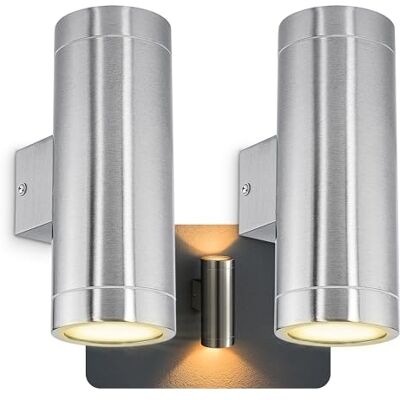 SSC-LUXon TIRA Wandleuchte 2er Set Up & Down IP44 GU10 2W warmweiß Zwei Außen-Wandlampen für Up-Down-Licht Edelstahl, warmweiß, für Hauseingang, Terrasse & Balkon, wetterfest IP44, inkl. LED SSC-LUXon TIRA Wandleuchte 2er Set Up & Down IP44 GU10 2W warmweiß Zwei Außen-Wandlampen für Up-Down-Licht Edelstahl, warmweiß, für Hauseingang, Terrasse & Balkon, wetterfest IP44, inkl. LED