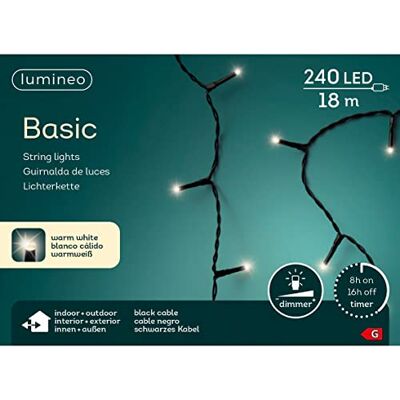 Lumineo Lichterkette Basic warm weiß 240 LED's 18 Meter schwarzes Kabel Indoor & Outdoor Timer dimmbar -IP44 Lumineo Lichterkette Basic warm weiß 240 LED's 18 Meter schwarzes Kabel Indoor & Outdoor Timer dimmbar -IP44