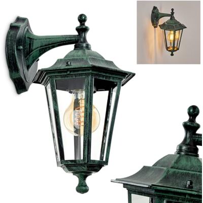 HOFSTEIN Außenwandleuchte Loria, Außenwandlampe aus Metall/Glas in Schwarz-Grün/Klar, Wandleuchte Down im Retro/Vintage/Landhaus-Design, E27, IP44, Eingangsbereich, Terrasse, Haustür, Hof HOFSTEIN Außenwandleuchte Loria, Außenwandlampe aus Metall/Glas in Schwarz-Grün/Klar, Wandleuchte Down im Retro/Vintage/Landhaus-Design, E27, IP44, Eingangsbereich, Terrasse, Haustür, Hof