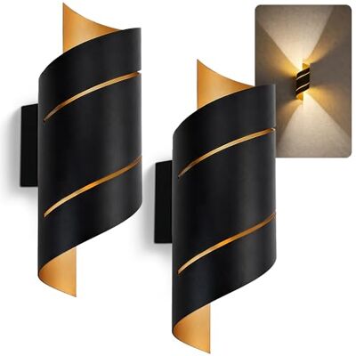 SSC-LUXon REVIA Wandstrahler 2er Set schwarz-gold 30cm Up & Down IP65 Zwei Wandleuchten schwarz-gold mit Twist-Design warmweißes Up-Down-Licht, für Innen & Außen, Hauswand & Treppe, IP65 SSC-LUXon REVIA Wandstrahler 2er Set schwarz-gold 30cm Up & Down IP65 Zwei Wandleuchten schwarz-gold mit Twist-Design warmweißes Up-Down-Licht, für Innen & Außen, Hauswand & Treppe, IP65