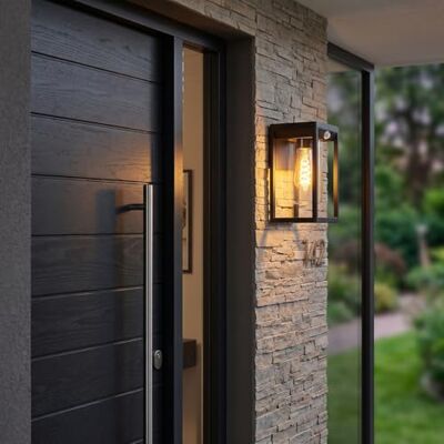HOFSTEIN Außenwandleuchte Palanga mit Bewegungsmelder, Außenwandlampe aus Metall/Glas in Schwarz/Klar, moderne Wandleuchte abwärts außen, Lichteffekt, E27, IP44, Garten, Hof, Außenbereich, Haustür HOFSTEIN Außenwandleuchte Palanga mit Bewegungsmelder, Außenwandlampe aus Metall/Glas in Schwarz/Klar, moderne Wandleuchte abwärts außen, Lichteffekt, E27, IP44, Garten, Hof, Außenbereich, Haustür