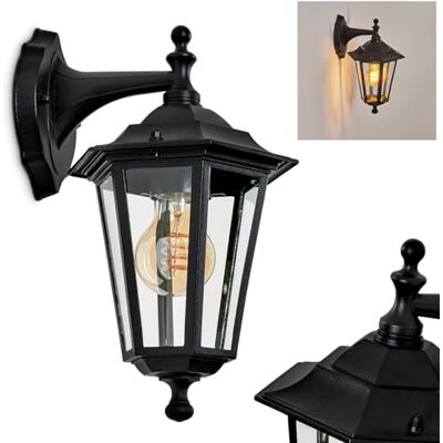 HOFSTEIN Außenwandleuchte Loria, Außenwandlampe aus Metall/Glas in Schwarz/Klar, Wandleuchte Down im Retro/Vintage/Landhaus-Design, E27, IP44, Eingangsbereich, Terrasse, Haustür, Hof HOFSTEIN Außenwandleuchte Loria, Außenwandlampe aus Metall/Glas in Schwarz/Klar, Wandleuchte Down im Retro/Vintage/Landhaus-Design, E27, IP44, Eingangsbereich, Terrasse, Haustür, Hof