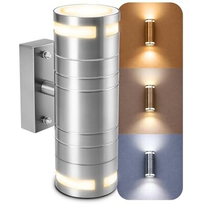 SSC-LUXon ELARI Außenwandleuchte Up & Down IP44 GU10 5W 3 Lichtfarben Edelstahl-Fassadenleuchte mit Up-Down-Licht für Hauswand & Terrasse inkl. GU10 LED, warm / neutral / tageslicht wählbar SSC-LUXon ELARI Außenwandleuchte Up & Down IP44 GU10 5W 3 Lichtfarben Edelstahl-Fassadenleuchte mit Up-Down-Licht für Hauswand & Terrasse inkl. GU10 LED, warm / neutral / tageslicht wählbar