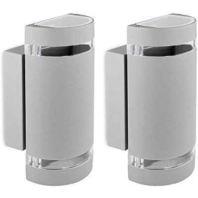 SSC-LUXon ZORA Außenwandleuchte 2er Set rund grau IP44 GU10 4W warmweiß Runde Fassadenleuchten grau im 2er Set Licht nach oben & unten für Terrasse, Eingang & Weg, inkl. GU10 LED warmweiß SSC-LUXon ZORA Außenwandleuchte 2er Set rund grau IP44 GU10 4W warmweiß Runde Fassadenleuchten grau im 2er Set Licht nach oben & unten für Terrasse, Eingang & Weg, inkl. GU10 LED warmweiß