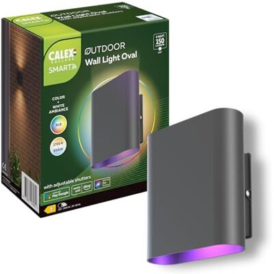 CALEX Smart LED Wandleuchte Oval, RGB, Dimmbar, Spritzfest, Schwarz Verstellbare Klappen für einen gerichteten Lichtstrahl Farben und Weißlicht anpassen sowie Szenen und Zeitpläne einstellen CALEX Smart LED Wandleuchte Oval, RGB, Dimmbar, Spritzfest, Schwarz Verstellbare Klappen für einen gerichteten Lichtstrahl Farben und Weißlicht anpassen sowie Szenen und Zeitpläne einstellen