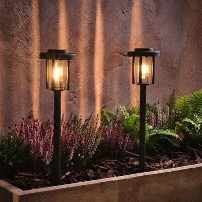 Lights4fun 2er-Set Solar-Gartensteckleuchten "Dartmoor" mit warmweißen LEDs Solarbetrieb Sonnenenergie Sommer Deko für Außen Garten Terrasse Balkon Schwarz Höhe 33,3 cm Lights4fun 2er-Set Solar-Gartensteckleuchten "Dartmoor" mit warmweißen LEDs Solarbetrieb Sonnenenergie Sommer Deko für Außen Garten Terrasse Balkon Schwarz Höhe 33,3 cm
