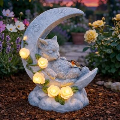 Festive Lights 19cm Gedenkstein mit solarbetriebener LED Beleuchtung Halbmond mit Katze Grabdekoration Wetterfest Grabstein Katze Grablicht Solar Gedenkstein Erinnerung (Katze mit Mond) Festive Lights 19cm Gedenkstein mit solarbetriebener LED Beleuchtung Halbmond mit Katze Grabdekoration Wetterfest Grabstein Katze Grablicht Solar Gedenkstein Erinnerung (Katze mit Mond)