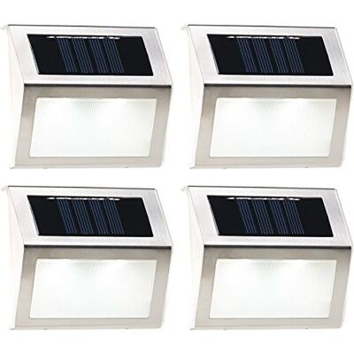 Lunartec Treppen Solarleuchten: 4er-Set Solar-LED-Wand- & Treppen-Leuchten für außen, Edelstahl, 20 lm (Solarleuchten für Treppenstufen, Solarleuchte Treppe außen, Hausnummer) Lunartec Treppen Solarleuchten: 4er-Set Solar-LED-Wand- & Treppen-Leuchten für außen, Edelstahl, 20 lm (Solarleuchten für Treppenstufen, Solarleuchte Treppe außen, Hausnummer)