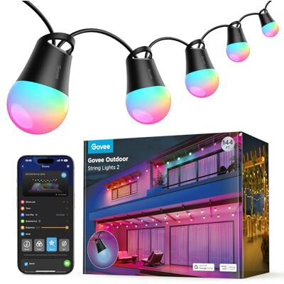 Govee LED Lichterkette Außen 2, 45M Dimmbare RGBICW Outdoor Lichterkette IP65, 100lm pro Licht, 47 Szenenmodi und 16 Millionen Farben, Intelligente App und Sprachsteuerung Govee LED Lichterkette Außen 2, 45M Dimmbare RGBICW Outdoor Lichterkette IP65, 100lm pro Licht, 47 Szenenmodi und 16 Millionen Farben, Intelligente App und Sprachsteuerung