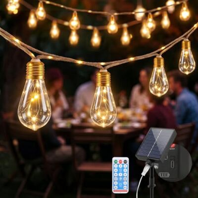 SALCAR Solar Lichterkette Aussen Vintage Hanfseil, 5M 10 Glühbirnen LED Wetterfest Solar Lichterkette Außen, 8 Modi Outdoor Lichterkette für Baum, Terrasse, Hof, Haus, Hochzeit Deko, Warmweiß SALCAR Solar Lichterkette Aussen Vintage Hanfseil, 5M 10 Glühbirnen LED Wetterfest Solar Lichterkette Außen, 8 Modi Outdoor Lichterkette für Baum, Terrasse, Hof, Haus, Hochzeit Deko, Warmweiß