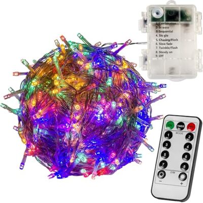 VOLTRONIC LED Lichterkette, IP44, Batteriebetrieben, Modell- und Farbwahl, 100 LEDs, Transparentes Kabel, bunt, Fernbedienung VOLTRONIC LED Lichterkette, IP44, Batteriebetrieben, Modell- und Farbwahl, 100 LEDs, Transparentes Kabel, bunt, Fernbedienung