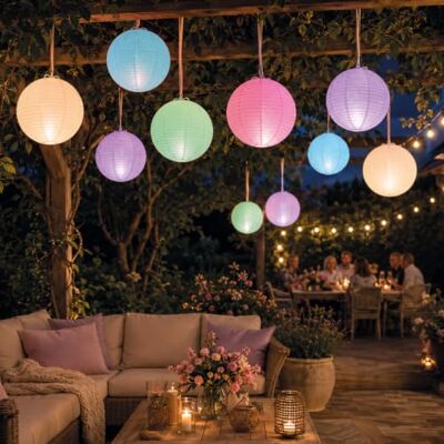 hellum LED Lampions außen wetterfest 10x bunt Fernbedienung Batterie Ø30cm LED Lampions bunt dimmbar für Hochzeitsdeko, Gartenparty, Balkon, Lampions outdoor mit versch. Funktionen 10xØ30cm 153385 hellum LED Lampions außen wetterfest 10x bunt Fernbedienung Batterie Ø30cm LED Lampions bunt dimmbar für Hochzeitsdeko, Gartenparty, Balkon, Lampions outdoor mit versch. Funktionen 10xØ30cm 153385
