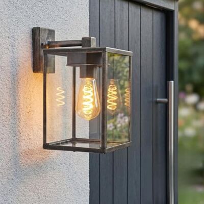 HOFSTEIN Außenwandleuchte Gramila, Außenwandlampe aus Metall/Glas in Schwarz-Silber/Klar, Wandleuchte Down außen im Landhaus/Retro/Vintage-Stil, E27, IP44, Hof, Eingangsbereich, Terrasse, Haustür HOFSTEIN Außenwandleuchte Gramila, Außenwandlampe aus Metall/Glas in Schwarz-Silber/Klar, Wandleuchte Down außen im Landhaus/Retro/Vintage-Stil, E27, IP44, Hof, Eingangsbereich, Terrasse, Haustür