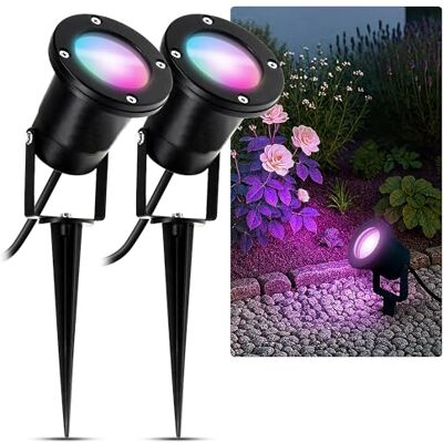 SSC-LUXon KARI Gartenstrahler 2er Set schwarz Erdspieß Smart GU10 WLAN IP65 Zwei Erdspießstrahler mit Smart-Licht per App & Alexa steuerbar, für Beete & Bäume, Kabel 1,8m, IP65, inkl. LED SSC-LUXon KARI Gartenstrahler 2er Set schwarz Erdspieß Smart GU10 WLAN IP65 Zwei Erdspießstrahler mit Smart-Licht per App & Alexa steuerbar, für Beete & Bäume, Kabel 1,8m, IP65, inkl. LED