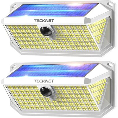 TECKNET Solarleuchte für den Außenbereich, 4200 lm, 416 LEDs, Beleuchtung 3 Modi, mit Bewegungsmelder, Solarlicht, wasserdicht, IP66, für Zaun, Hof, Terrasse, Garten, Garage etc. – 2 Stück TECKNET Solarleuchte für den Außenbereich, 4200 lm, 416 LEDs, Beleuchtung 3 Modi, mit Bewegungsmelder, Solarlicht, wasserdicht, IP66, für Zaun, Hof, Terrasse, Garten, Garage etc. – 2 Stück