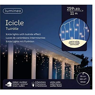 Lumineo Lichterkette Icicle Twinkle warm weiß 259 LEDs 11 Meter weißes Kabel Indoor & Outdoor Timer IP44 Schutz Lumineo Lichterkette Icicle Twinkle warm weiß 259 LEDs 11 Meter weißes Kabel Indoor & Outdoor Timer IP44 Schutz