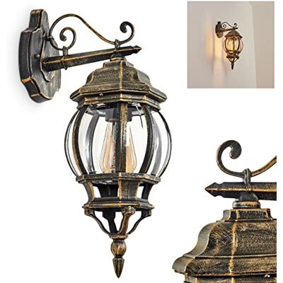 HOFSTEIN Außenwandleuchte Lentua, Außenwandlampe aus Metall/Kunststoff in Braun-Gold/Klar, Wandleuchte Down im Retro/Vintage/Antik-Design, E27, IP44, Eingangsbereich, Terrasse, Haustür, Hof HOFSTEIN Außenwandleuchte Lentua, Außenwandlampe aus Metall/Kunststoff in Braun-Gold/Klar, Wandleuchte Down im Retro/Vintage/Antik-Design, E27, IP44, Eingangsbereich, Terrasse, Haustür, Hof