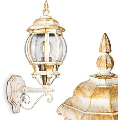HOFSTEIN Außenwandleuchte Lentua, Außenwandlampe aus Metall/Kunststoff in Weiß-Gold/Klar, Wandleuchte Up im Retro/Vintage/Antik-Design, E27, IP44, Eingangsbereich, Terrasse, Haustür, Hof HOFSTEIN Außenwandleuchte Lentua, Außenwandlampe aus Metall/Kunststoff in Weiß-Gold/Klar, Wandleuchte Up im Retro/Vintage/Antik-Design, E27, IP44, Eingangsbereich, Terrasse, Haustür, Hof