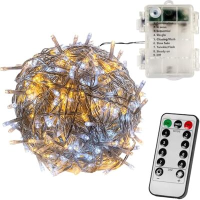 VOLTRONIC LED Lichterkette, IP44, Batteriebetrieben, Modell- und Farbwahl, 100 LEDs, Transparentes Kabel, kaltweiß/warmweiß, Fernbedienung VOLTRONIC LED Lichterkette, IP44, Batteriebetrieben, Modell- und Farbwahl, 100 LEDs, Transparentes Kabel, kaltweiß/warmweiß, Fernbedienung
