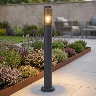 GLOBO Standleuchte Außenbeleuchtung Sockelleuchte rauch anthrazit Außen Garten Stehlampe, Edelstahl Kunststoff, 1x E27, DxH 7,6x80 cm GLOBO Standleuchte Außenbeleuchtung Sockelleuchte rauch anthrazit Außen Garten Stehlampe, Edelstahl Kunststoff, 1x E27, DxH 7,6x80 cm