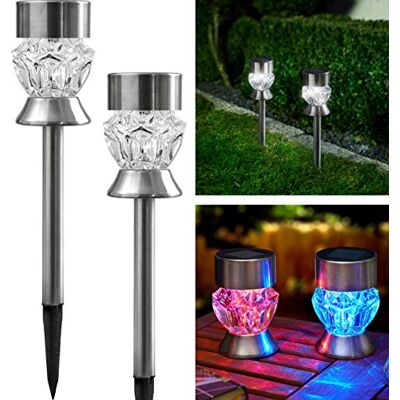 Bonetti Solarlampen für Außen aus Edelstahl mit Glas im Diamanten-Look, kalt-weiße LED/bunt, kabellos und wetterfest, dekorative Solarleuchte für den Garten, Terrasse und Balkon (2) Bonetti Solarlampen für Außen aus Edelstahl mit Glas im Diamanten-Look, kalt-weiße LED/bunt, kabellos und wetterfest, dekorative Solarleuchte für den Garten, Terrasse und Balkon (2)