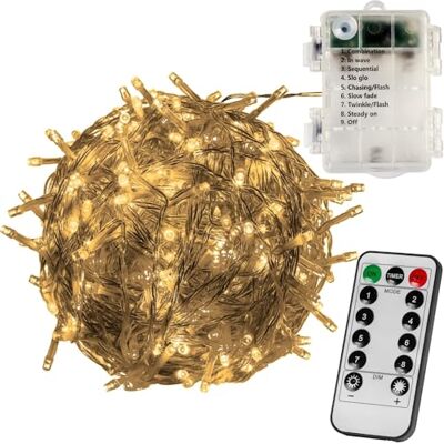 VOLTRONIC LED Lichterkette, IP44, Batteriebetrieben, Modell- und Farbwahl, 100 LEDs, Transparentes Kabel, warmweiß, Fernbedienung VOLTRONIC LED Lichterkette, IP44, Batteriebetrieben, Modell- und Farbwahl, 100 LEDs, Transparentes Kabel, warmweiß, Fernbedienung