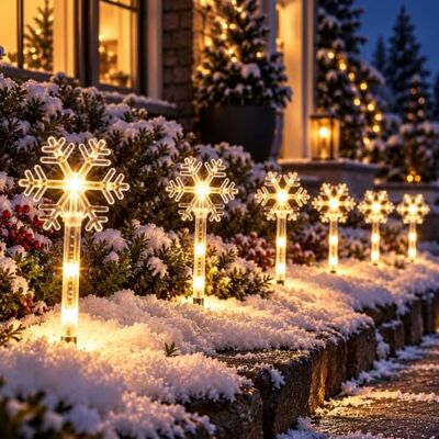 Festive Lights 35 cm lange Weihnachtslichter, Schneeflocke, batteriebetrieben, warmweiße LEDs, für den Außenbereich, Garten, Weg, Dekoration, 4 Stück Festive Lights 35 cm lange Weihnachtslichter, Schneeflocke, batteriebetrieben, warmweiße LEDs, für den Außenbereich, Garten, Weg, Dekoration, 4 Stück