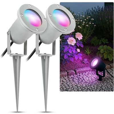 SSC-LUXon KARI Gartenstrahler 2er Set grau Erdspieß GU10 WLAN RGB IP65 Zwei Erdspießstrahler mit RGB-Farblicht per App & Alexa steuerbar, warm/neutral/kalt, für Beete & Bäume, Kabel 1,8m, IP65 SSC-LUXon KARI Gartenstrahler 2er Set grau Erdspieß GU10 WLAN RGB IP65 Zwei Erdspießstrahler mit RGB-Farblicht per App & Alexa steuerbar, warm/neutral/kalt, für Beete & Bäume, Kabel 1,8m, IP65