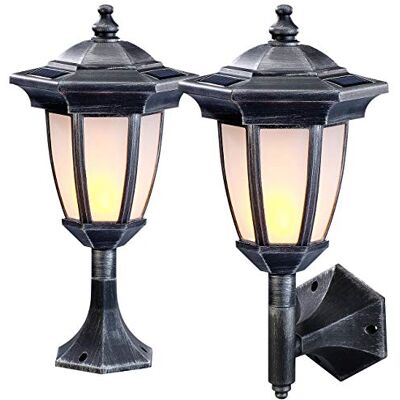 Lunartec Solar Wandleuchte: 2er-Set Solar-LED-Stand- & Wandlaternen mit Flammeneffekt, IP44 (Solarbeleuchtung, Solarleuchten mit Flammeneffekt, Lampe) Lunartec Solar Wandleuchte: 2er-Set Solar-LED-Stand- & Wandlaternen mit Flammeneffekt, IP44 (Solarbeleuchtung, Solarleuchten mit Flammeneffekt, Lampe)