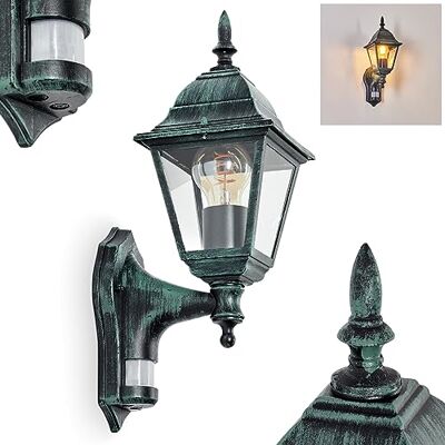 HOFSTEIN Außenwandleuchte Naofe, Außenwandlampe mit Bewegungsmelder aus Metall/Glas in Schwarz-Grün/Klar, moderne Wandleuchte im Retro/Vintage/Landhaus-Design, E27, IP44, Eingangsbereich, Haustür, Hof HOFSTEIN Außenwandleuchte Naofe, Außenwandlampe mit Bewegungsmelder aus Metall/Glas in Schwarz-Grün/Klar, moderne Wandleuchte im Retro/Vintage/Landhaus-Design, E27, IP44, Eingangsbereich, Haustür, Hof