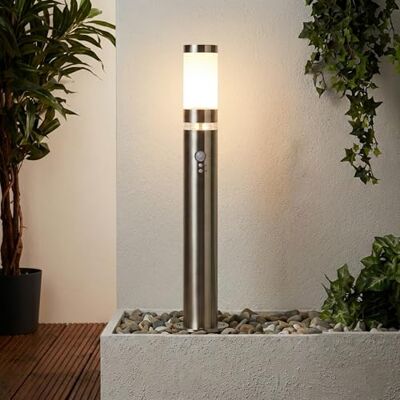 Lightbox Wegelampe Edelstahl 77,5 cm, Bewegungsmelder, IP44 Leuchte Wetterfeste Gartenleuchte mit LED-Orientierungsring, E27, ideal für sichere Gartenwege Lightbox Wegelampe Edelstahl 77,5 cm, Bewegungsmelder, IP44 Leuchte Wetterfeste Gartenleuchte mit LED-Orientierungsring, E27, ideal für sichere Gartenwege
