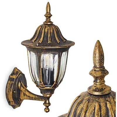 HOFSTEIN Außenwandleuchte Ribadeo, Außenwandlampe aus Metall/Glas in Schwarz-Goldfarben/Klar, moderne Wandleuchte Up im Retro/Vintage/Landhaus-Design, E27, IP44, Eingangsbereich, Haustür, Hof HOFSTEIN Außenwandleuchte Ribadeo, Außenwandlampe aus Metall/Glas in Schwarz-Goldfarben/Klar, moderne Wandleuchte Up im Retro/Vintage/Landhaus-Design, E27, IP44, Eingangsbereich, Haustür, Hof