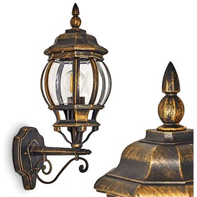 HOFSTEIN Außenwandleuchte Lentua, Außenwandlampe aus Metall/Kunststoff in Braun-Gold/Klar, Wandleuchte Up im Retro/Vintage/Antik-Design, E27, IP44, Eingangsbereich, Terrasse, Haustür, Hof HOFSTEIN Außenwandleuchte Lentua, Außenwandlampe aus Metall/Kunststoff in Braun-Gold/Klar, Wandleuchte Up im Retro/Vintage/Antik-Design, E27, IP44, Eingangsbereich, Terrasse, Haustür, Hof