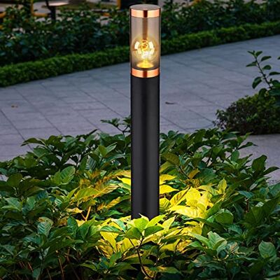 GLOBO Wegeleuchte Pollerleuchte außen Gartenlampen schwarz IP44, Standleuchte Terrasse Balkon, Edelstahl Kupfer rauchfarben, 1x E27 Fassung, DxH 12,7x110cm GLOBO Wegeleuchte Pollerleuchte außen Gartenlampen schwarz IP44, Standleuchte Terrasse Balkon, Edelstahl Kupfer rauchfarben, 1x E27 Fassung, DxH 12,7x110cm