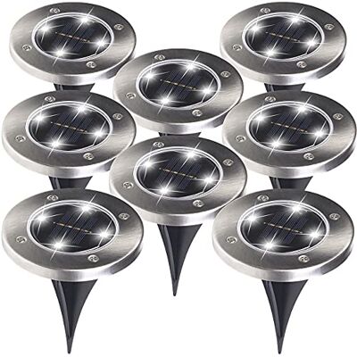 Lunartec Solar Bodenleuchten: 8er-Set Solar-Gartenstrahler mit Erdspieß, 200 lm, IP44 (LED Bodenleuchten, Bodenlampe, Töpfe) Lunartec Solar Bodenleuchten: 8er-Set Solar-Gartenstrahler mit Erdspieß, 200 lm, IP44 (LED Bodenleuchten, Bodenlampe, Töpfe)