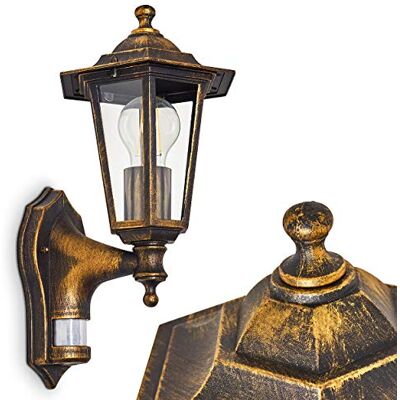 HOFSTEIN Außenwandleuchte Loria, Außenwandlampe mit Bewegungsmelder aus Metall/Glas in Braun-Gold/Klar, Wandleuchte im Retro/Vintage/Landhaus-Stil, E27, IP44, Eingangsbereich, Terrasse, Haustür, Hof HOFSTEIN Außenwandleuchte Loria, Außenwandlampe mit Bewegungsmelder aus Metall/Glas in Braun-Gold/Klar, Wandleuchte im Retro/Vintage/Landhaus-Stil, E27, IP44, Eingangsbereich, Terrasse, Haustür, Hof