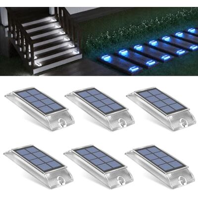 Alinana Solar Bodenleuchten Aussen, 6 Stück 2-in-1 LED Solarlampen für Außen Garten Wasserdichte Solarleuchten für Treppe, Terrasse, Garten, Gartendeko, Weg, Einfahrt und Stufen (Weiß/Blau) Alinana Solar Bodenleuchten Aussen, 6 Stück 2-in-1 LED Solarlampen für Außen Garten Wasserdichte Solarleuchten für Treppe, Terrasse, Garten, Gartendeko, Weg, Einfahrt und Stufen (Weiß/Blau)