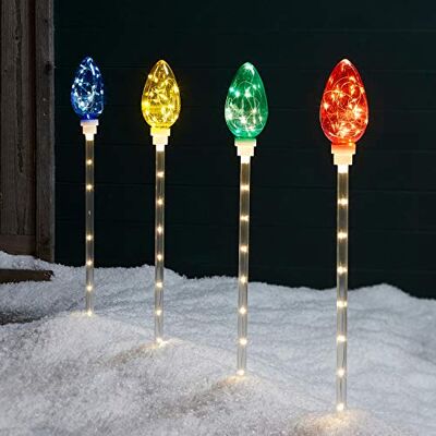 Lights4fun 4er Set LED Stableuchten Bunt Gartenbeleuchtung strombetrieben Garten Deko Balkon Weihnachts Deko Außen Lights4fun 4er Set LED Stableuchten Bunt Gartenbeleuchtung strombetrieben Garten Deko Balkon Weihnachts Deko Außen