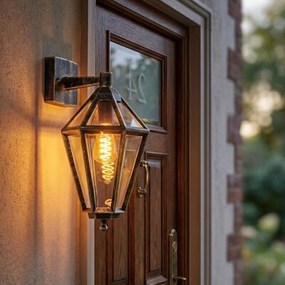 HOFSTEIN Außenwandleuchte Falfosa, Außenwandlampe aus Metall/Glas in Schwarz-Gold/Klar, Wandleuchte Down außen im Landhaus/Retro/Vintage-Stil, E27, IP44, Hof, Eingangsbereich, Terrasse, Haustür HOFSTEIN Außenwandleuchte Falfosa, Außenwandlampe aus Metall/Glas in Schwarz-Gold/Klar, Wandleuchte Down außen im Landhaus/Retro/Vintage-Stil, E27, IP44, Hof, Eingangsbereich, Terrasse, Haustür