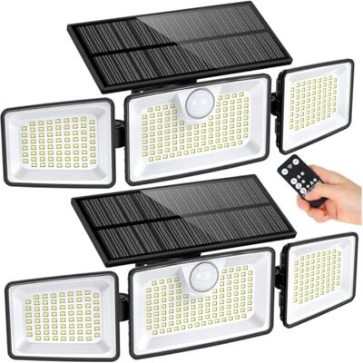 Lumisky Gleamax Solar-Spots, 3 Köpfe, schwarz, LED-Beleuchtung, leistungsstark, schwenkbar, mit Bewegungsmelder und Fernbedienung, ideal für Garten, Terrasse und Außenbereich, 2 Stück Lumisky Gleamax Solar-Spots, 3 Köpfe, schwarz, LED-Beleuchtung, leistungsstark, schwenkbar, mit Bewegungsmelder und Fernbedienung, ideal für Garten, Terrasse und Außenbereich, 2 Stück