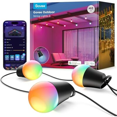 Govee LED Lichterkette Außen 2, 15M Dimmbare RGBICW Outdoor Lichterkette IP65, 100lm pro Licht, 47 Szenenmodi und 16 Millionen Farben, Intelligente App und Sprachsteuerung Govee LED Lichterkette Außen 2, 15M Dimmbare RGBICW Outdoor Lichterkette IP65, 100lm pro Licht, 47 Szenenmodi und 16 Millionen Farben, Intelligente App und Sprachsteuerung