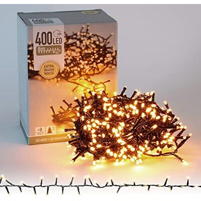 ECD Germany LED Cluster Lichterkette 8m 400 LEDs Extra Warmweiß, 8 Modi, Strombetrieb, IP44 Wasserdicht, Innen- und Außen, Weihnachtsbeleuchtung Weihnachtsbaum Clusterlichterkette Büschellichterkette ECD Germany LED Cluster Lichterkette 8m 400 LEDs Extra Warmweiß, 8 Modi, Strombetrieb, IP44 Wasserdicht, Innen- und Außen, Weihnachtsbeleuchtung Weihnachtsbaum Clusterlichterkette Büschellichterkette