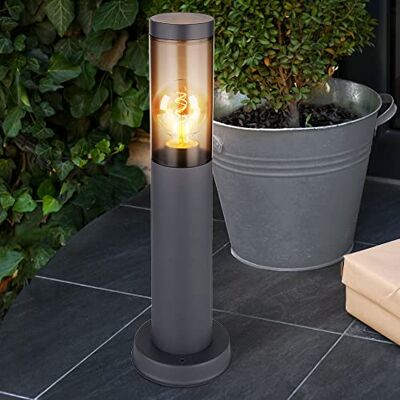 GLOBO Wegeleuchte Pollerleuchte Außen Sockelleuchte Gartenlampen anthrazit IP44, Standleuchte Balkon, Edelstahl rauchfarben, 1x E27 Fassung, DxH 7,6x45cm GLOBO Wegeleuchte Pollerleuchte Außen Sockelleuchte Gartenlampen anthrazit IP44, Standleuchte Balkon, Edelstahl rauchfarben, 1x E27 Fassung, DxH 7,6x45cm