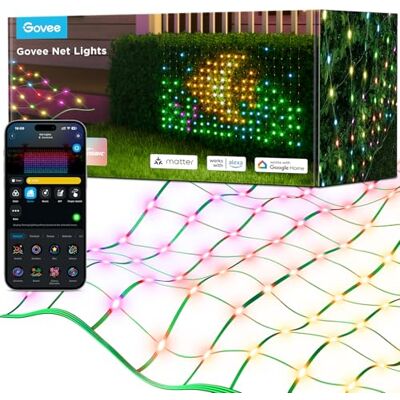 Govee Smart Lichterkette Netz für Büsche, 0,87×1,45m mit 240 LEDs für Außen kompatibel mit Alexa und Google Assistant, Lichternetz für Außen mit Vielfältigen Modi, DIY-Funktion, Wasserdicht gemäß IP65 Govee Smart Lichterkette Netz für Büsche, 0,87×1,45m mit 240 LEDs für Außen kompatibel mit Alexa und Google Assistant, Lichternetz für Außen mit Vielfältigen Modi, DIY-Funktion, Wasserdicht gemäß IP65