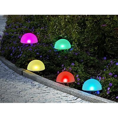 Bonetti 5er Solar Bodenlichterkette in Halbkugelform moderne Solarlampen für außen inkl. Erdspieß und Solar-Panel Ø ca. 15 cm (bunt mit Farbwechsel) Bonetti 5er Solar Bodenlichterkette in Halbkugelform moderne Solarlampen für außen inkl. Erdspieß und Solar-Panel Ø ca. 15 cm (bunt mit Farbwechsel)
