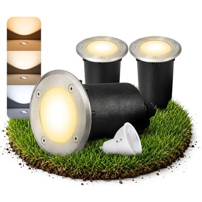 SSC-LUXon Bodeneinbaustrahler 3x rund IP67 GU10 3W 3 Lichtfarben befahrbar Befahrbare Bodenleuchten im 3er Set rund für Garten & Terrasse warm / neutral / tageslicht, Glas klar & matt SSC-LUXon Bodeneinbaustrahler 3x rund IP67 GU10 3W 3 Lichtfarben befahrbar Befahrbare Bodenleuchten im 3er Set rund für Garten & Terrasse warm / neutral / tageslicht, Glas klar & matt