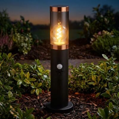 GLOBO Standleuchte Außenbeleuchtung Sockelleuchte rauch Kupfer Außen mit Bewegungsmelder Garten Stehlampe, Edelstahl Kunststoff, 1x E27, DxH 7,6x45 cm GLOBO Standleuchte Außenbeleuchtung Sockelleuchte rauch Kupfer Außen mit Bewegungsmelder Garten Stehlampe, Edelstahl Kunststoff, 1x E27, DxH 7,6x45 cm
