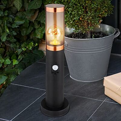 GLOBO Standleuchte Außenbeleuchtung Sockelleuchte rauch Kupfer Außen mit Bewegungsmelder Garten Stehlampe, Edelstahl Kunststoff, 1x E27, DxH 7,6x45 cm GLOBO Standleuchte Außenbeleuchtung Sockelleuchte rauch Kupfer Außen mit Bewegungsmelder Garten Stehlampe, Edelstahl Kunststoff, 1x E27, DxH 7,6x45 cm